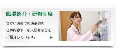 職場紹介・研修制度　さかい薬局での薬剤師の仕事内容や新人研修などをご紹介しています。